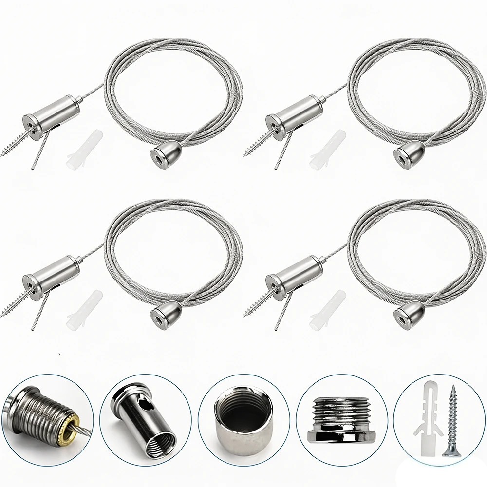2/4 Set 1.5mm 1M Adjustable Ceiling Wire Rope Kit Chandelier Hanging Cable for Light Panel No Extra Parts Needed
