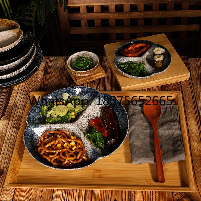 Ceramic 3-point grid platter fitness quantitative fat loss breakfast meal creative plate