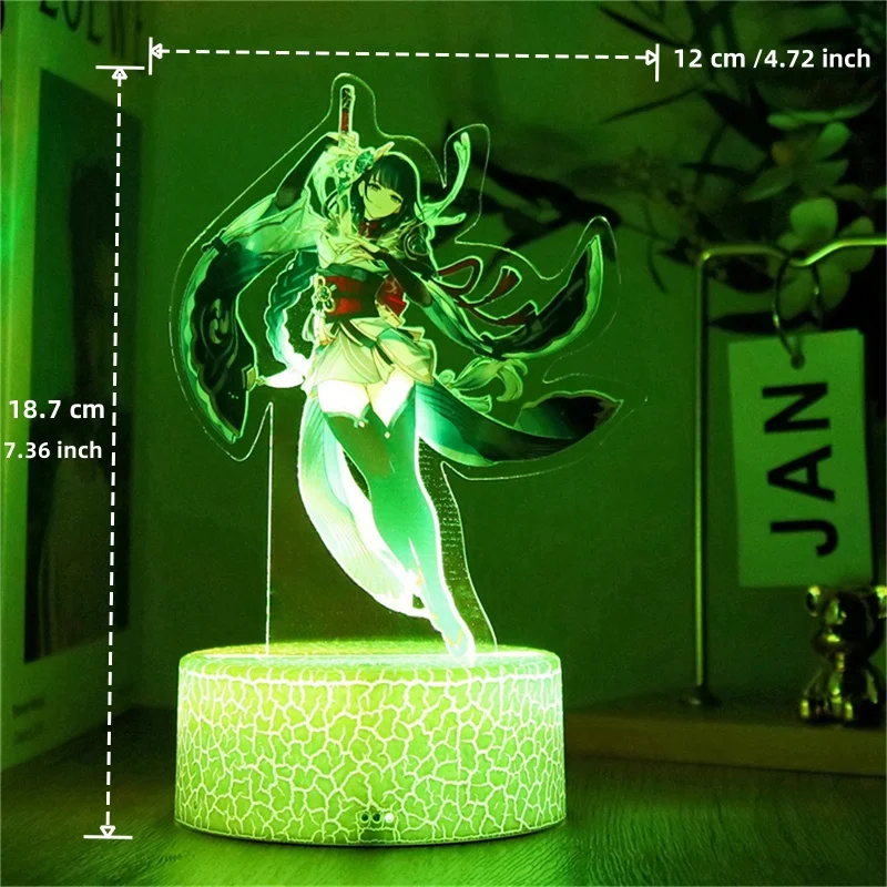 Genshin Impact 3D Lamp LED Night Light Anime Figures Zhongli Raiden Shogun Remote RGB Dream Colors Kids Bedroom Home Decor Gifts