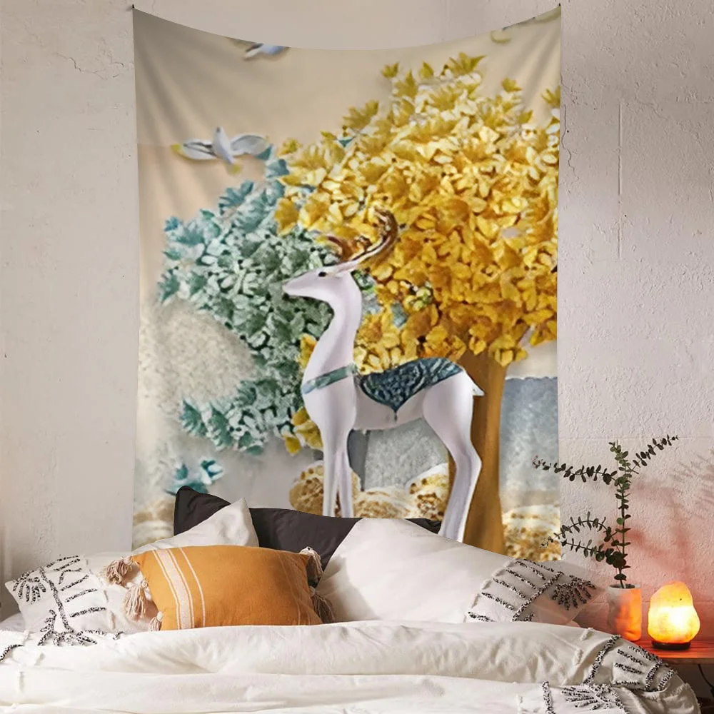 Golden Art Deer Money Tree Wall Hippie Wall Hanging Tapestries For Living Room Home Dorm Decor Art Home Decor