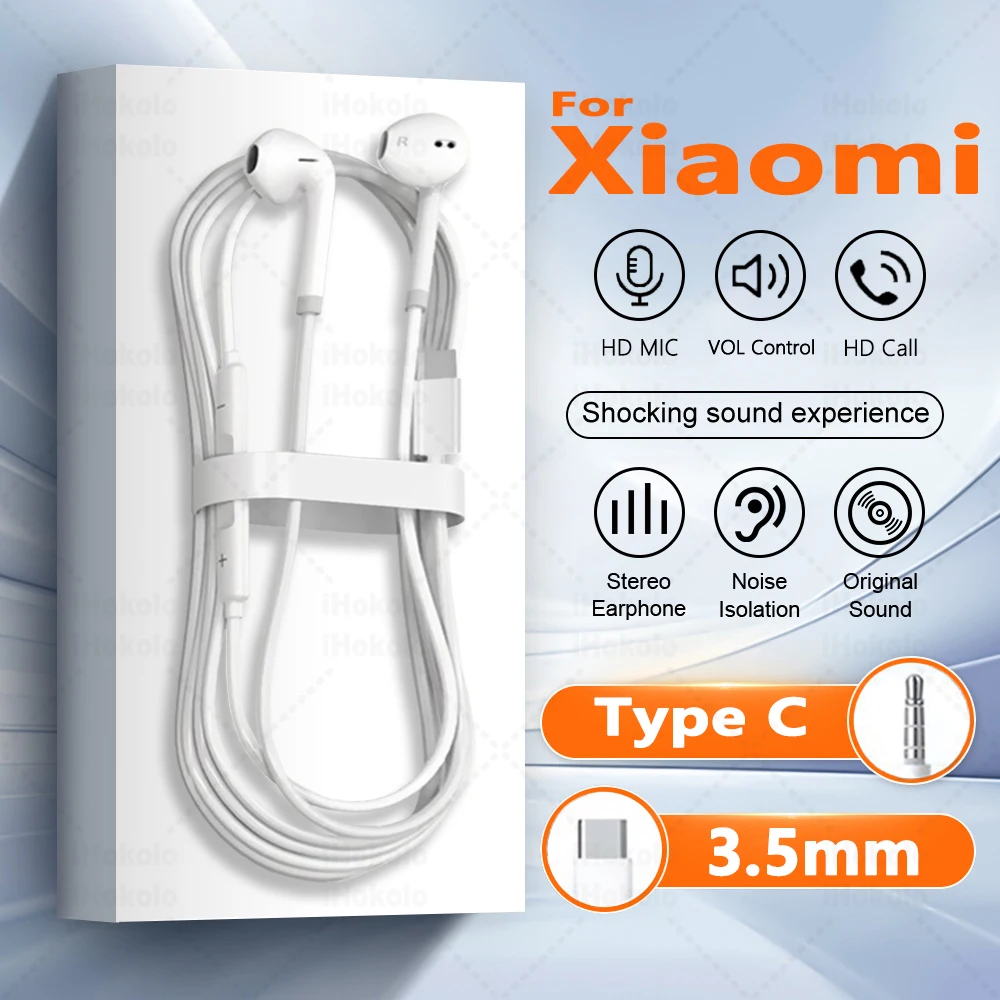 

Original Type C Headphones For Xiaomi Mi 17 15 14 13 12 11 Redmi Note 10 9 8 7 Wired Earphones in-ear Headset Phone Accessories