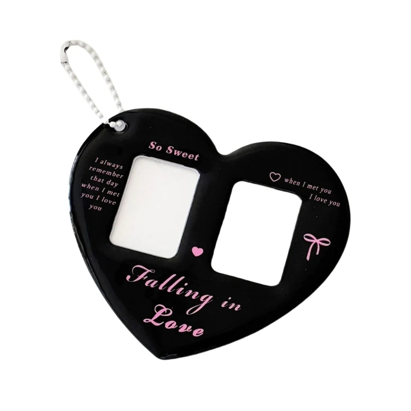 Women Girls Cute Heart Shaped Photo Card Holder Keychain for 1 Inch Photos Sleeve Bag Decor Pendant Photocard Protective Cover