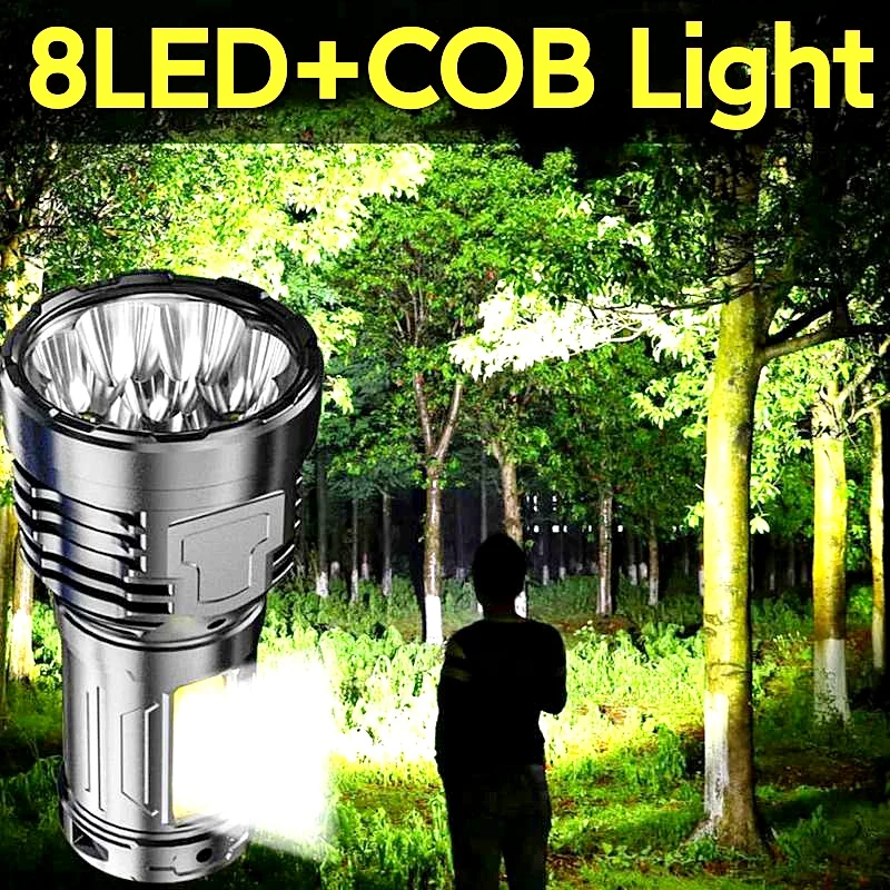 8LED High Power Led Flashlights Strong Light Flashlight With COB Side Light Rechargeable Camping Torch Multifunction Hand Lamp