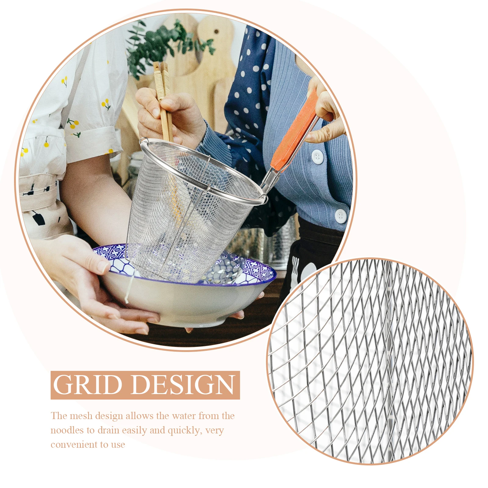 

4Pcs Stainless Steel Colander Spoon Rustproof Noodle Strainer with Wooden Handle for Serving Kitchen Accessory