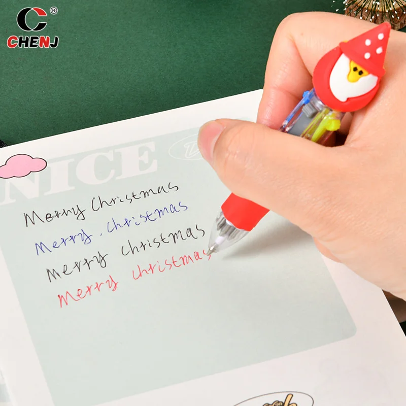 5Pcs Kawaii Creative Christmas Mini Ballpoint Pen Cute Cartoon Mulitcolor Writing Pens Kids Stationery School Supplies Gifts