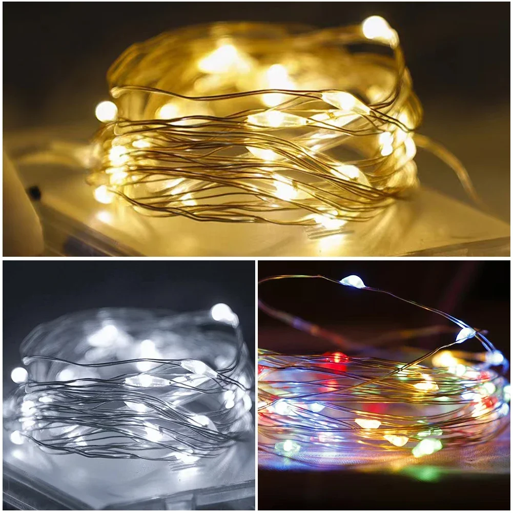AA電池式LEDストリング,2m, 20個のLEDストリング,銅線,クリスマスデコレーション,結婚式,パーティー,2m