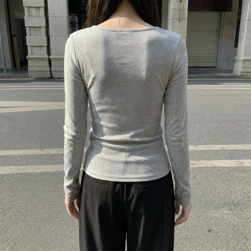 2026 Herbst Winter Damen T-Shirt V-Ausschnitt Spitzen-Top Weich Hautfreundlich Fleece-Gefüttert Langarm Thermo-T-Shirt für Layering – Detail 15