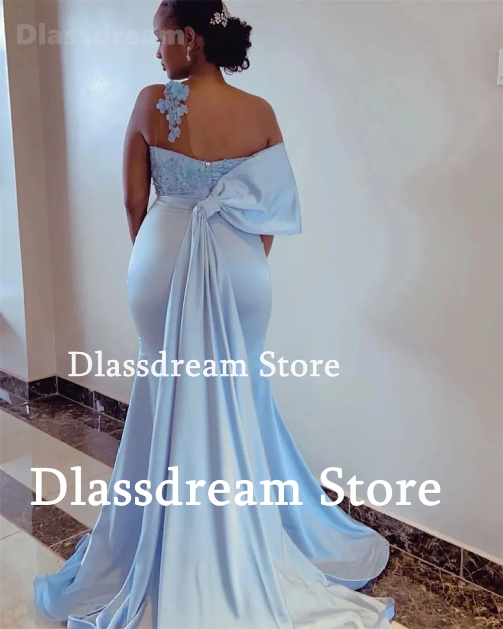 Vestido de cetim emagrecedor com apliques de renda, vestido de dama de honra azul, vestido sem mangas, casamento e noivado, novo