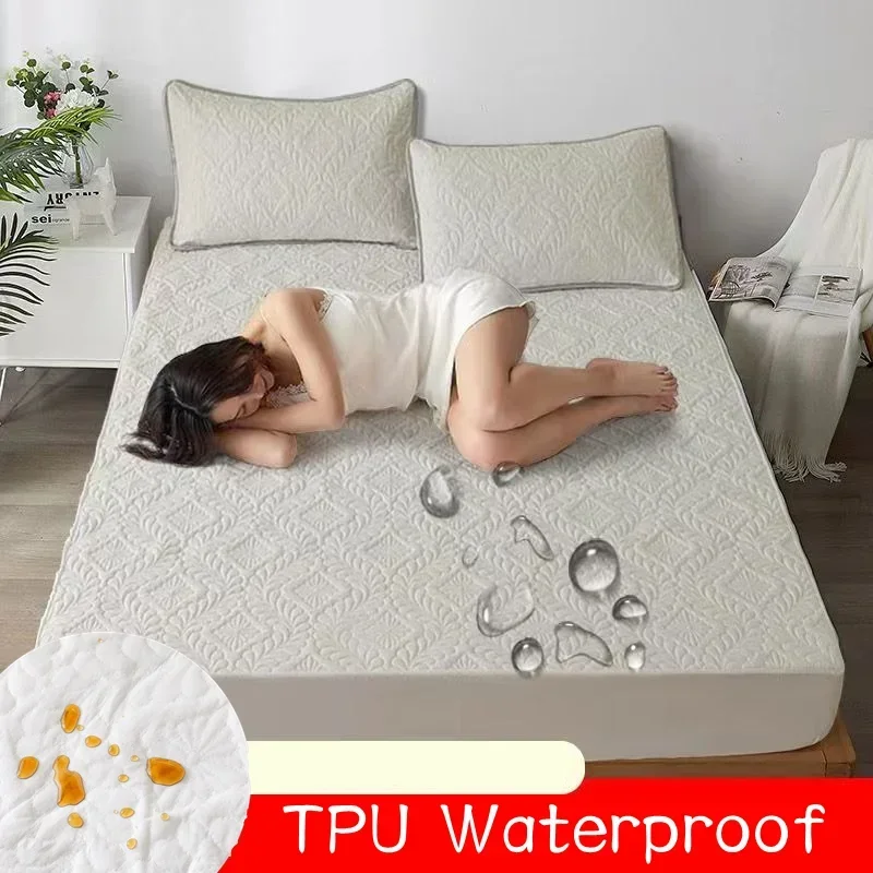 Waterproof Mattress Protector Thicken Fitted Bed Sheet Breathable & Noiseless Mattress Pad for Twin/Double/Queen/King Size Beds