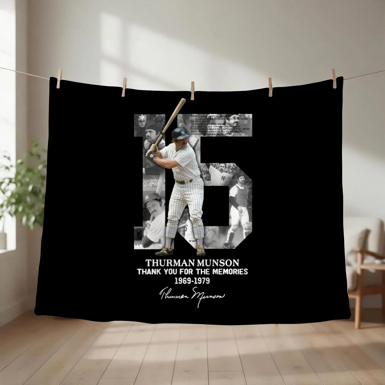 Thurman Munson Thank You For The Memories 1969 1979 Throw Blanket couch cozy soft plush fuzzy picnic outdoor blanket