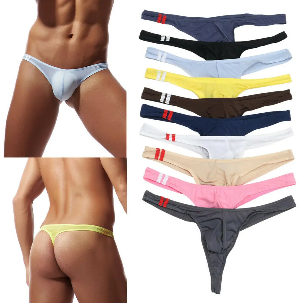 10PCS/Lot Sexy Mens Underwear Low Waist Cueca Ice Silk Underpants G-String Gay T-Back Thong Sexy Jockstrap Bikini Briefs Panties