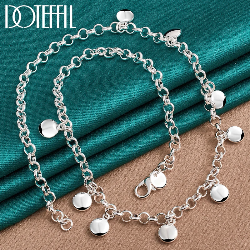 

DOTEFFIL 925 Sterling Silver Circle Round Bean 18 Inch Chain Necklace For Man Women Wedding Engagement Fashion Jewelry