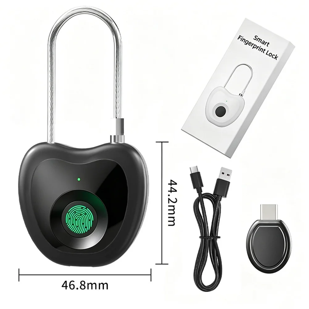 Smart Fingerprint Padlock Type-C Charging Extended Steel Wire Electronic Lock Luggage Lock Portable Lightweight Anti-theft Lock