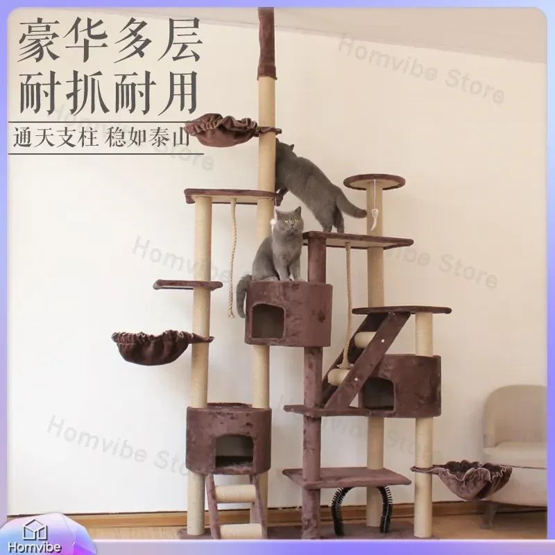 Large Cat Tree Tower Deluxe Climbing Frame with Scratch Board Jump Platform and Cozy Nest Multi Level Activity Center