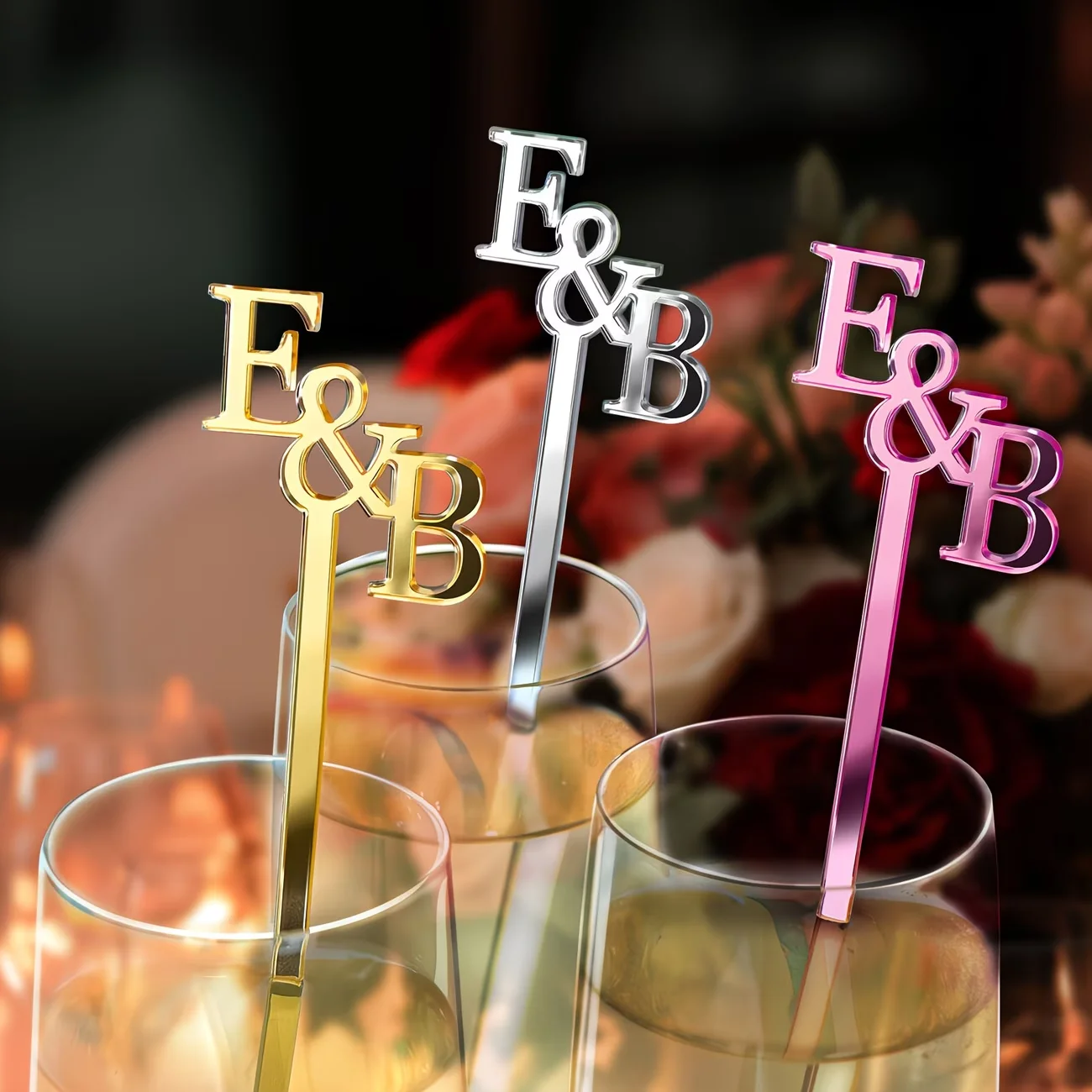 30pcs Customized First Letter Holiday Party Wine&Beverage BlenderWedding Party, Christmas, Engagement AnniversaryTableDecoration