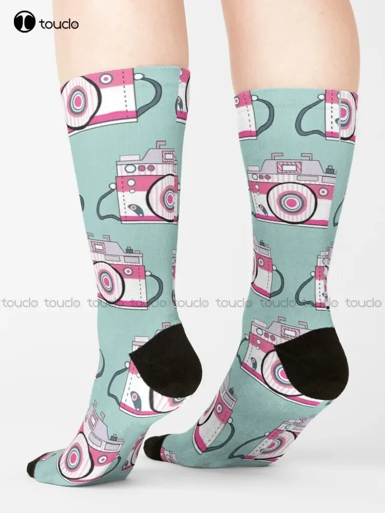 Retro Pink Camera Pattern Socks Men'S Socks Unisex Adult Teen Youth Socks Christmas Gift Custom Hd High Quality Fashion New Sock