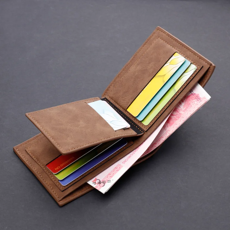 Men's Wallet Short Leather Wallet Multi-card Position Solid Color 3 Fold Retro Dollar Holder Wallet