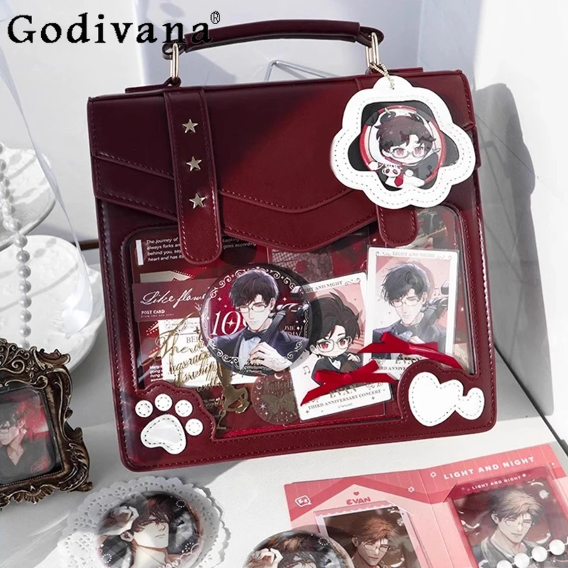 

Everyday Versatile Student Crossbody Bag 2025 New Japanese Original Lolita Cute Cat Paw Anime Exhibition Pain Bag for Women