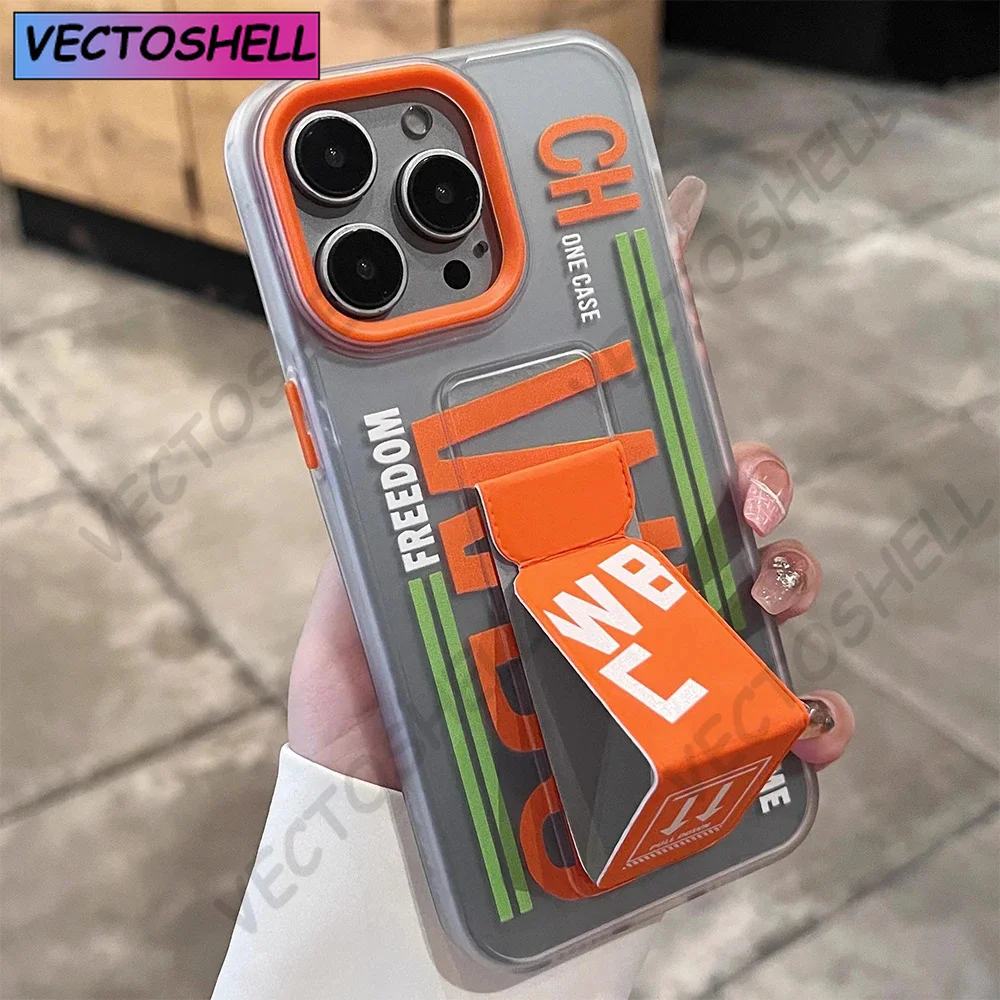 Casing Ponsel Matte Anti-selip dengan Penyangga Pergelangan Tangan untuk iPhone17 15 14 13 16 Pro Max, Pelindung Benturan Penuh dengan Braket Lipat, Bumper Keras