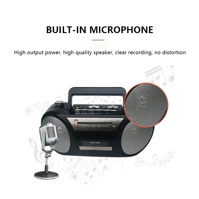 Portable Tape Cassette Player FM AM Two Band Radio Play Record Double Speaker Sound AC DC Dual Mode Speakers Recorder Machine