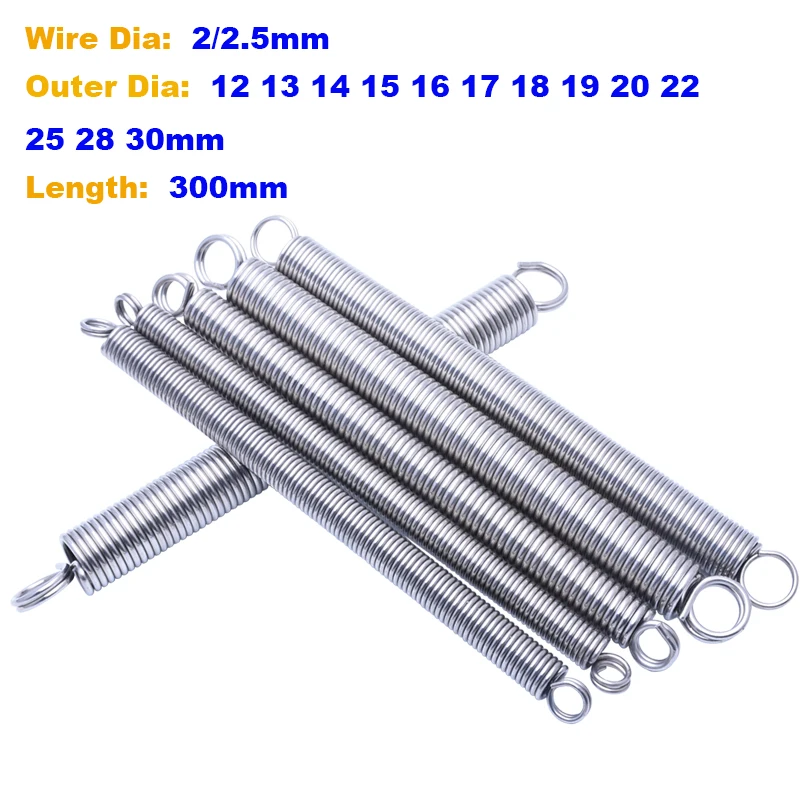 1Pcs L300mm Double Coil L-Shaped Tension Spring Stretch Spring Steel Wire Tension Spring Wire Dia 2 2.5mm Outer Dia 12-30mm