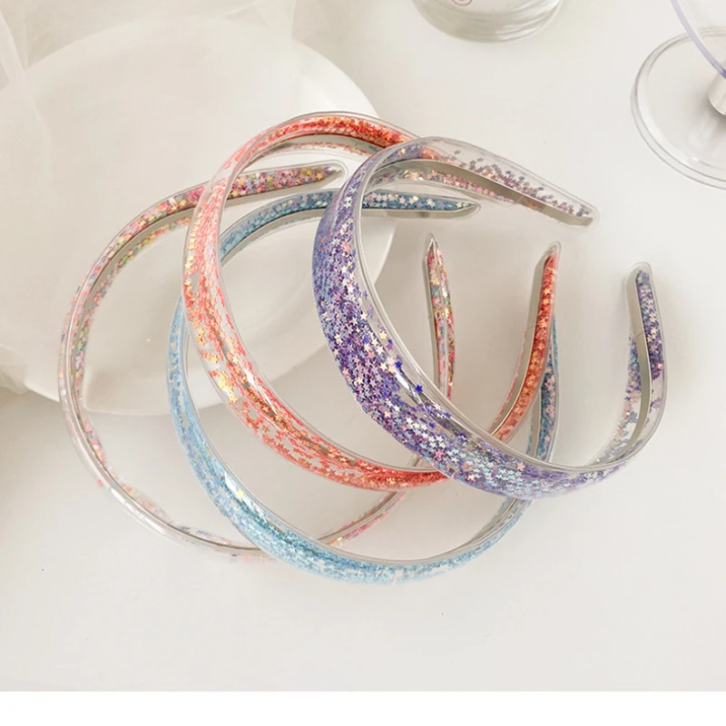 Transparent Quicksand Headbands Wide Glitter Teeth Hairbands for Women Girls Children Bling Bezel Hair Hoops Hair Accessories