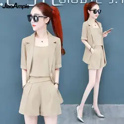 Traje de tres piezas para mujer, traje de tres piezas, ropa profesional elegante, moda coreana, blazer ajustado, pantalones con tirantes, novedad de verano 2022