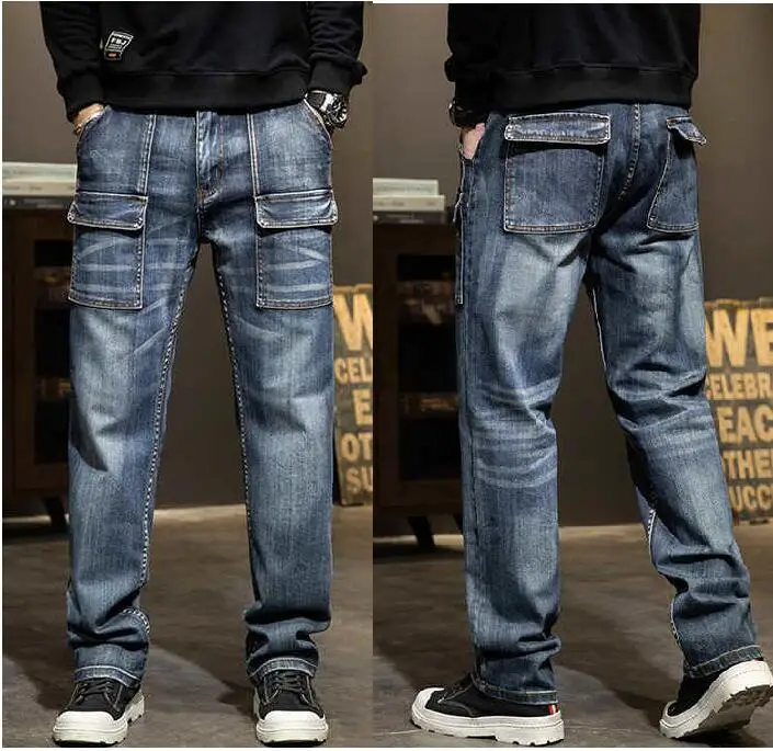 Men Low Drop Crotch Baggy Loose Jeans Hip-Hop Pants Personality Low Crotch Jeans Cowboy Pants