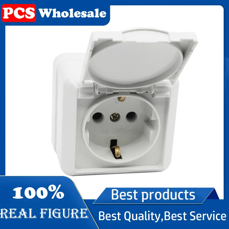 

EU German room outdoor German standard power socket Outdoor rain proof garden bathroom Household waterproof socket with cover