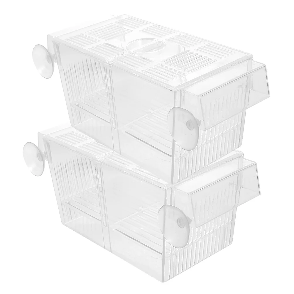 2pcs Breeding Box Clear Aquarium Nursery For Small Fish Protection Suction Cup Divider Plastic Box For Aquarium Fish Shrimp