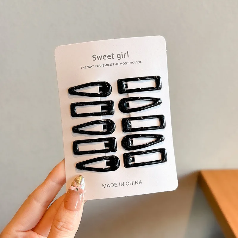 10 قطعة/المجموعة الفتيات البسيطة الأسود سبيكة بنس للشعر قطرة الماء مستطيل دبابيس الشعر الأطفال طفل عدم الانزلاق لا ضرر مقاطع الشعر أغطية الرأس