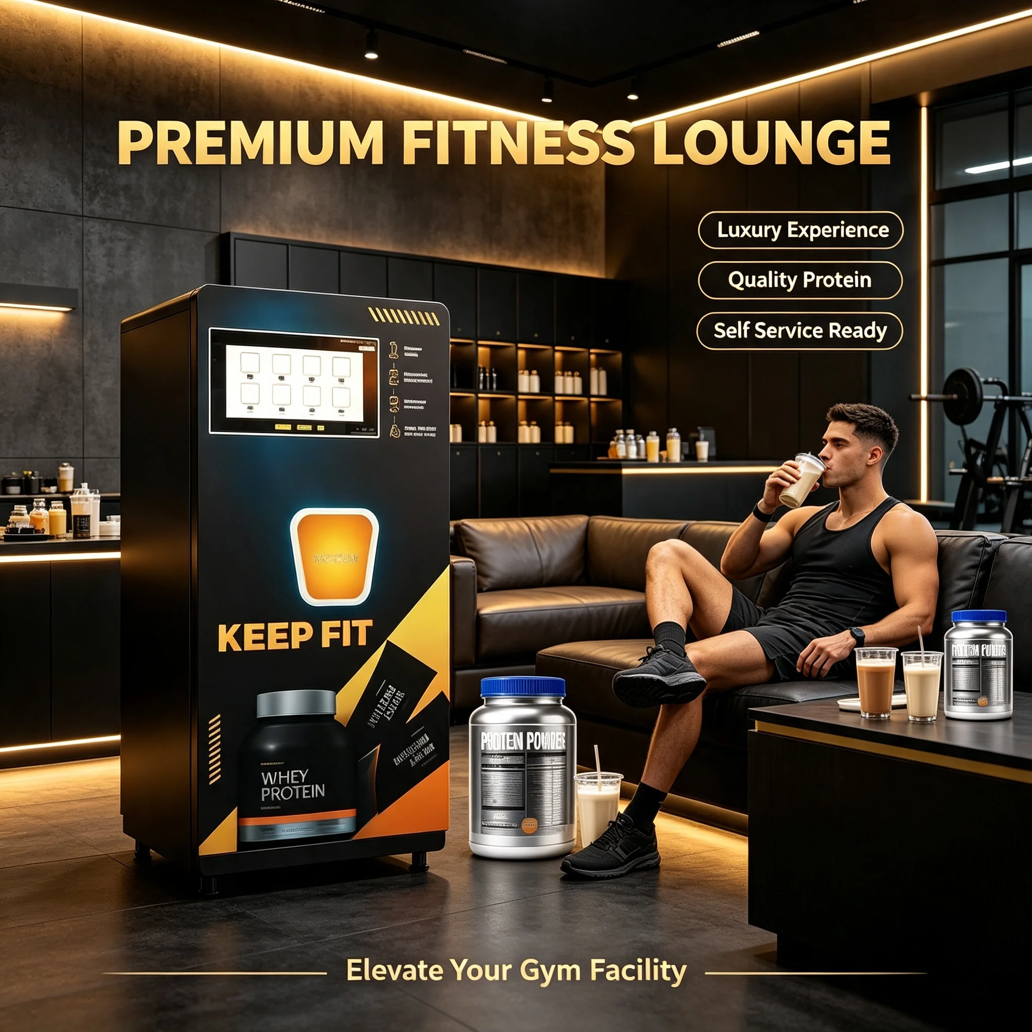 Protein Shake Vending Machine Smart Refrigerated SDK App Remote Control Multi-Currency Payment for Fitness Gym