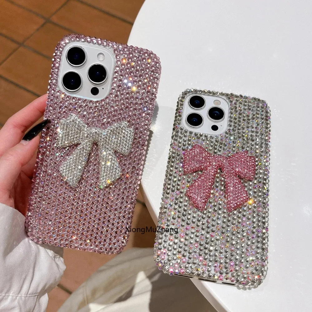 Bling Diamant Kristall Schleife Glitzer Handyhülle für iPhone 16 15 14 13 12 18 17 Pro Max 11 Stoßfeste Stilvolle Rückseiten-Schutzhülle – Detail 4