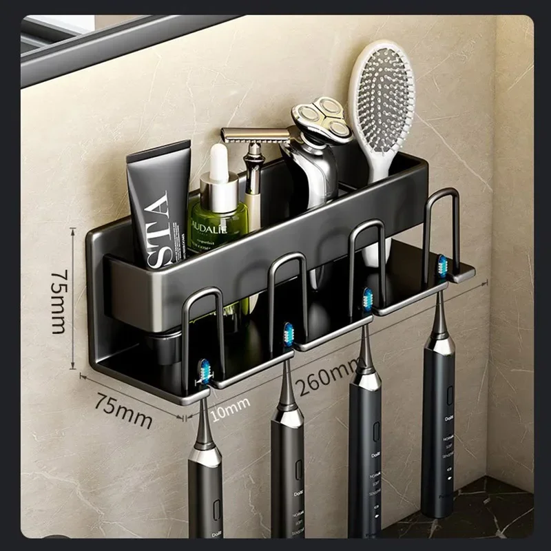 Toothbrush Rack Wall Mounted Without Punching Mouthwash Cup Storage Household Set Wall Mounted Electric Toothbrush Rack