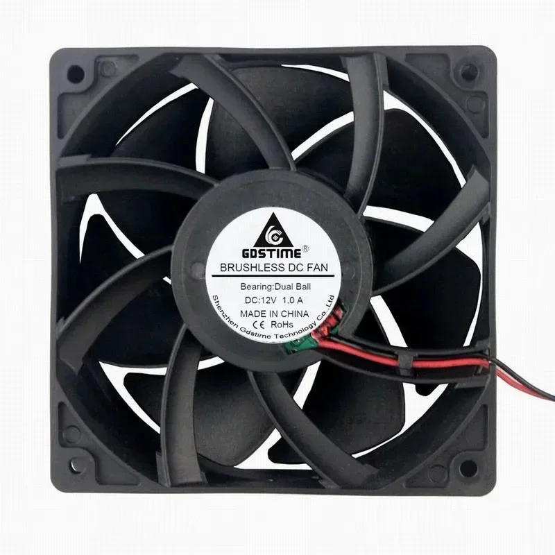 YYHC Gdstime DC 12V Two Ball 12038B 2Pin 120x120x38mm 12cm High Air Pressure Axial Flow Cooling Fan 120mm x 38mm 1.0A 4500RPM