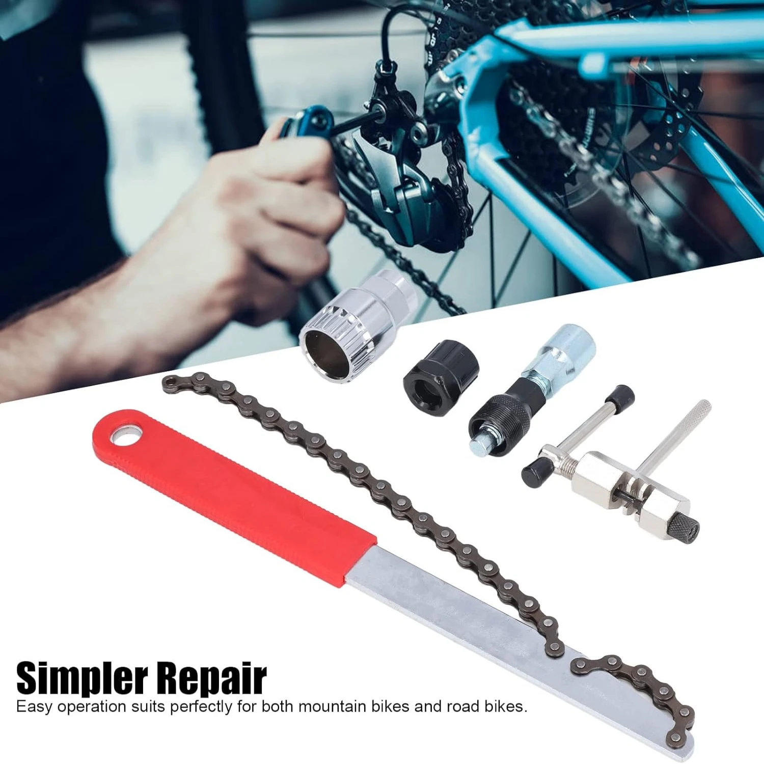 

Comprehensive Professional Bike Maintenance and Repair Tool Kit with Top-notch Quality Chain Cutter, Wrench, Flywheel Puller, an