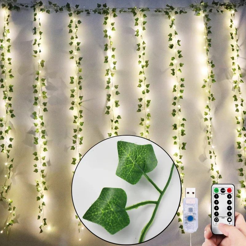 12pcs Artificial Plants Balcony Decorations Liana LED Leaf Garland Silk Rattan Leaf Vine Room Decor Home Living Exterior Terrace