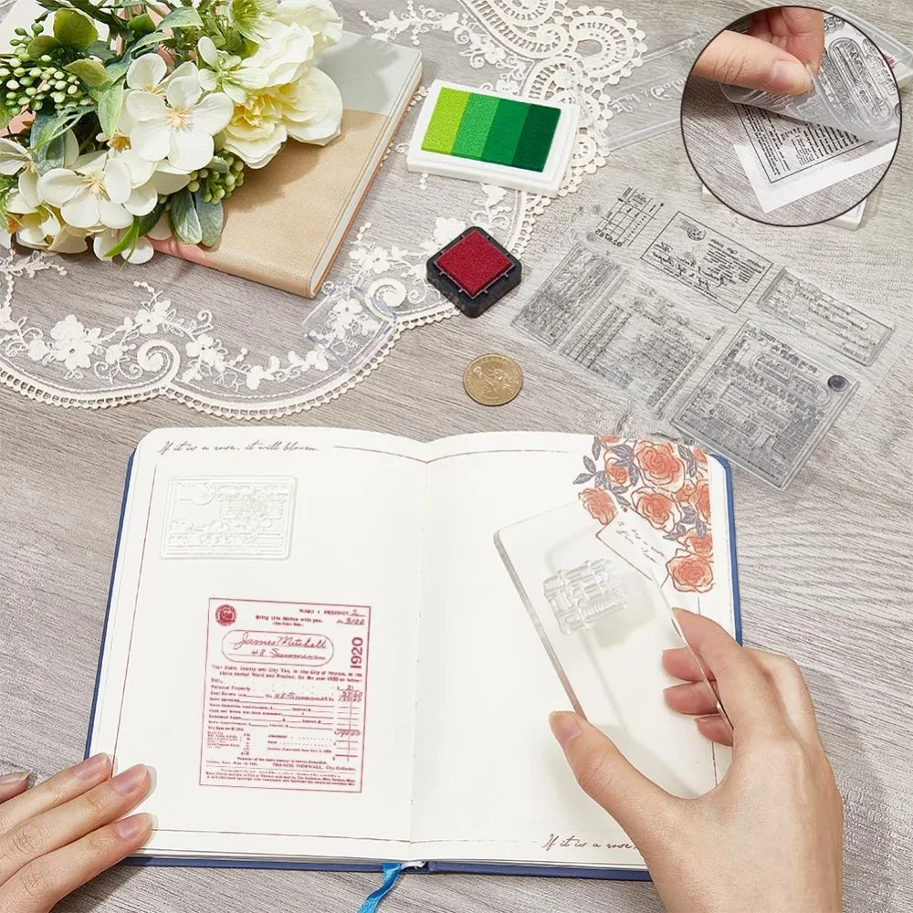 1pc Vintage Letterhead Clear Rubber Stamps Words Background Reusable Retro Transparent Silicone Stamp Seals for Journaling