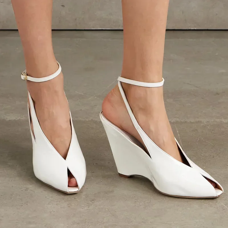 Wedges Peep Toe Leatehr Pumps Sexy Square Toe Slingback Buckle Belt Accept Customized New Arrivals Fashion Women Modern Shoes