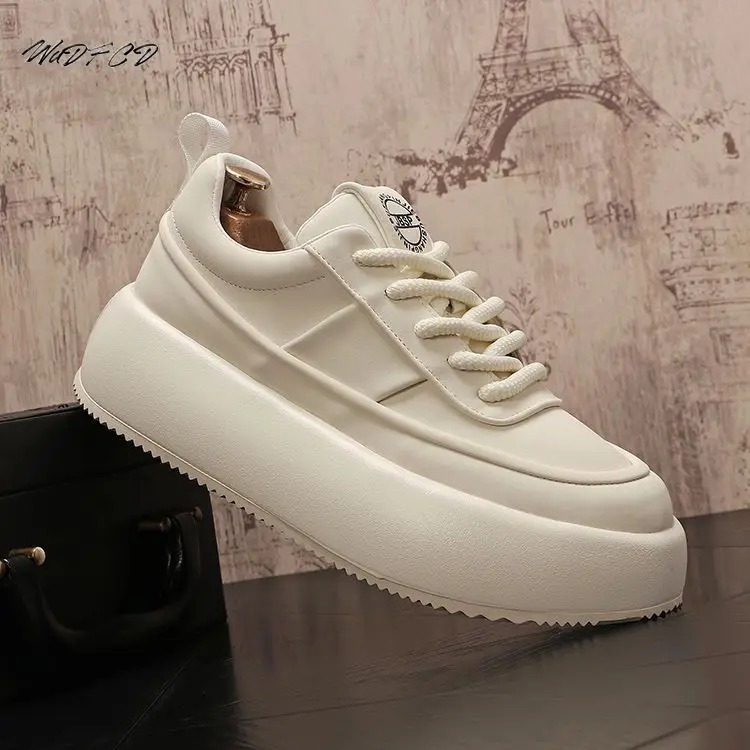 Chunky Sneakers Mens Designer Soft Sole White Shoes Fashion Casual Microfiber Leather Height Increased Flat Platform Board Shoes