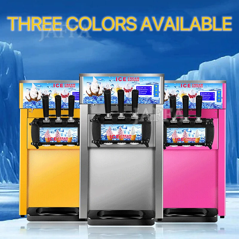 Automatic 3 Flavor Ice Cream Machine Commercial Table Top Stainless Steel Pink Color for Yogurt and Milk Based Mix