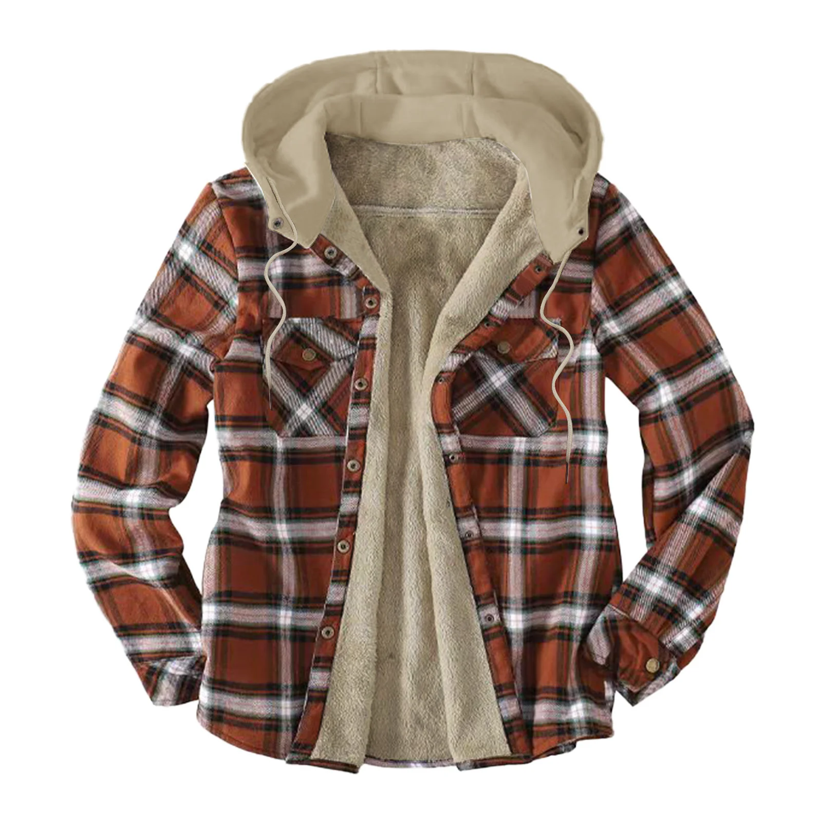 Mens Flannel Shirt Jacket with Hooded Thicken Warm Quilted Lined Women Plaid Jacket Coat Hoodie Fall Winter Outwears