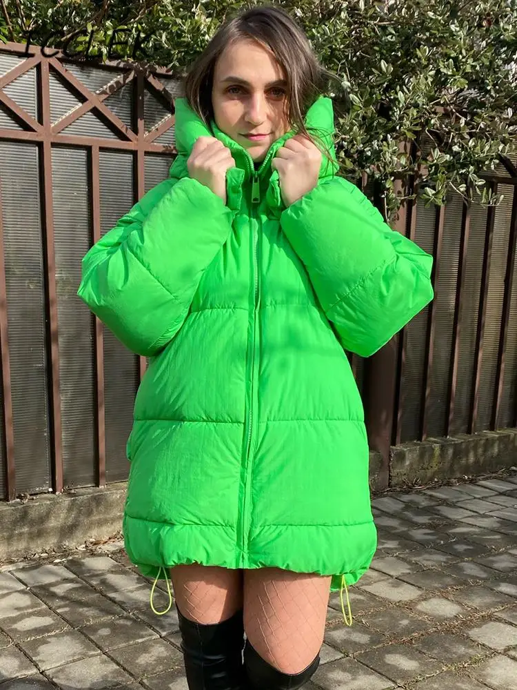 Traf 2023 Women Winter Parkas Jacket Green Hooded Jacket Zatra Thick Puffer Coats Woman Winter Jackets For Girls Padded Parkas