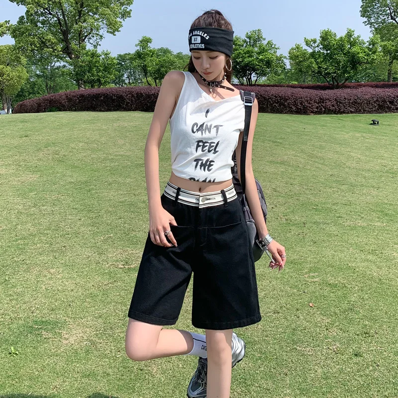 Denim Shorts Y2k Shorts Women Casual Cotton High Waist Straight Leg Vintage Summer Retro Streetwear