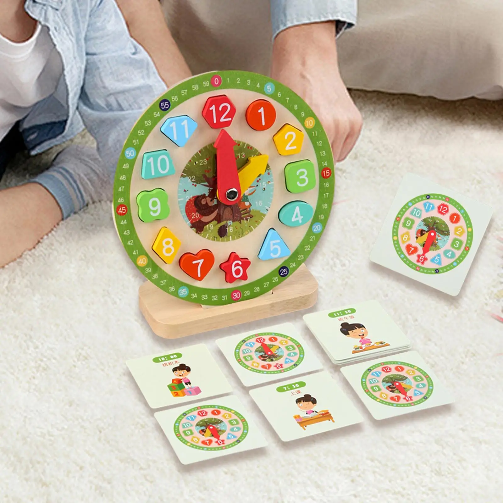 

Wooden Clock Kids Toy Montessori Toy Time Learning Teaching Aid for Playroom Clocks Practice Learning Activities Baby Children