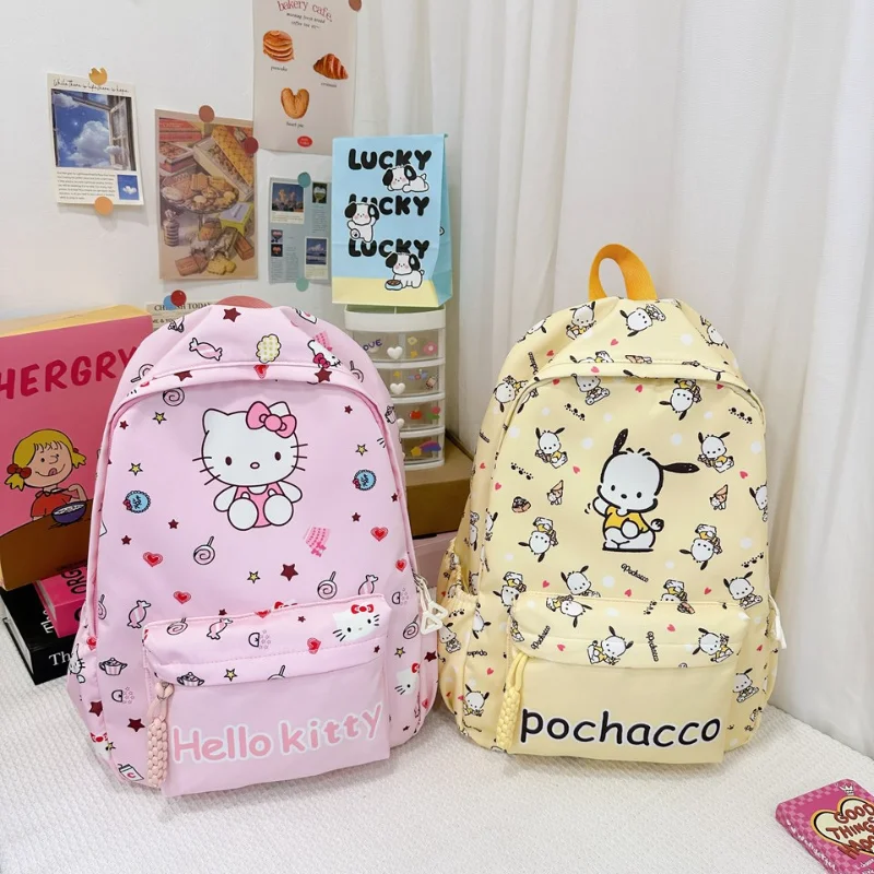 Sanrio Hello Kitty ใหม่กระเป๋านักเรียนสะพายไหล่คู่ลายการ์ตูน, กระเป๋านักเรียนลายสุนัข Yugui