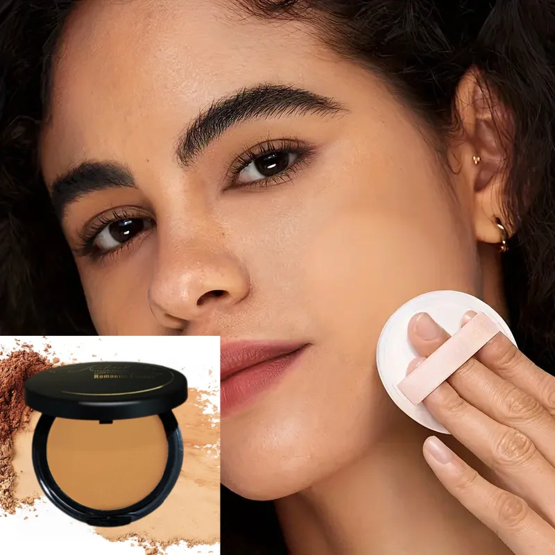 Wasserdichtes, langlebiges, ölkontrollierendes Make-up, loser Fixierpuder, mattierter Gesichts-Concealer mit Puderquaste und Spiegel-Gesichts-Make-up