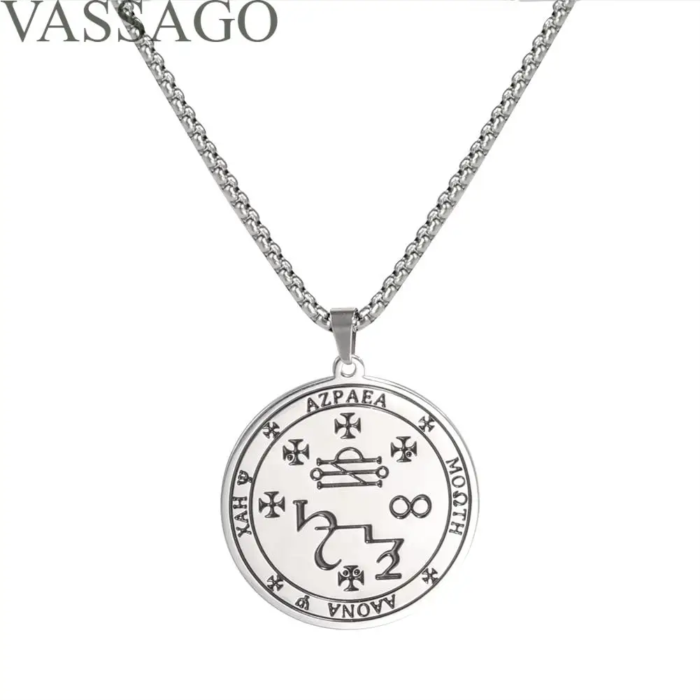 VASSAGO sceau d'archange Azrael Sigil collier en acier inoxydable amulette magique collier Talisman symbole collier pendentif bijoux