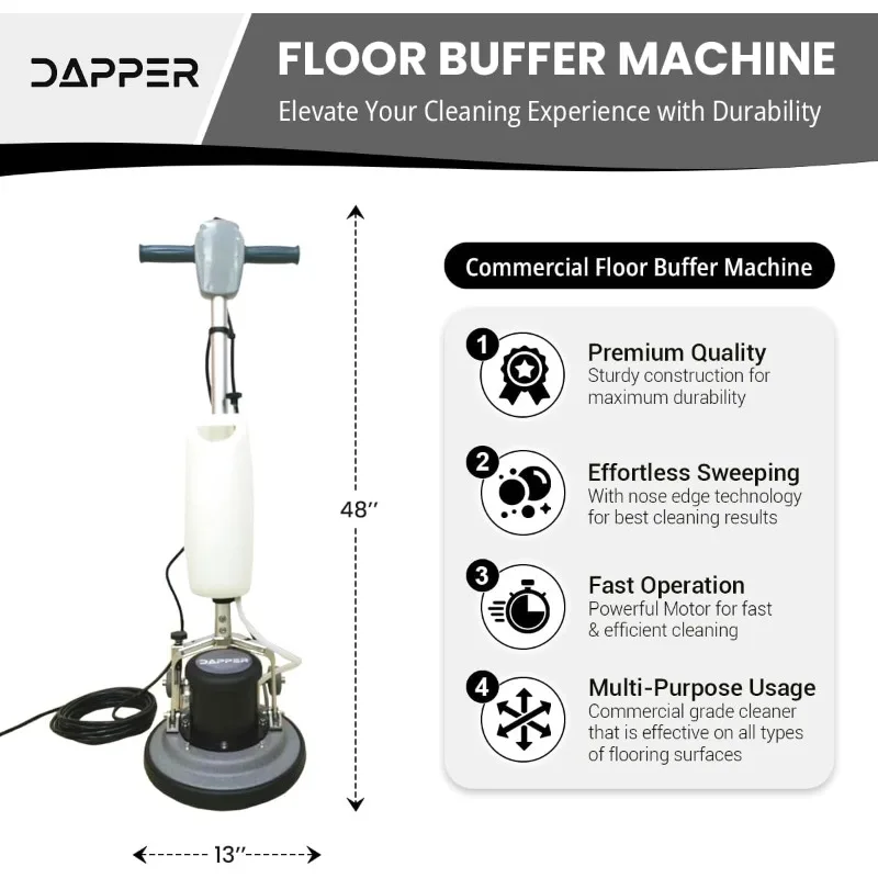 13" Heavy-duty Multi-Functional Floor Buffer Polisher Machine - Clean, Buff, Scrubb and Polish with Ease! Ideal for Carpets Too