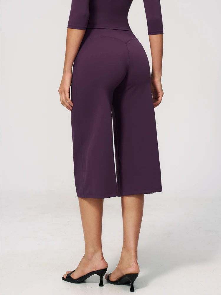 Women's Capri Pants with No Pockets High Waist Yoga Pants Wide Leg Workout Summer Pants Ultra-Soft Loose Capri Open Bottom Pants